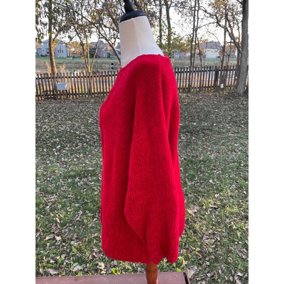 Red Cable Knit Pullover Sweater Size Large 100% Acrylic Long Sleeves Dana Scott - Picture 3 of 9